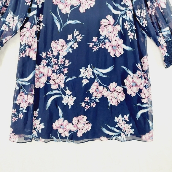 Jessica Howard Blue Pink Floral Long Smocked Sleeve Midi Dress P6933 - Picture 3 of 7